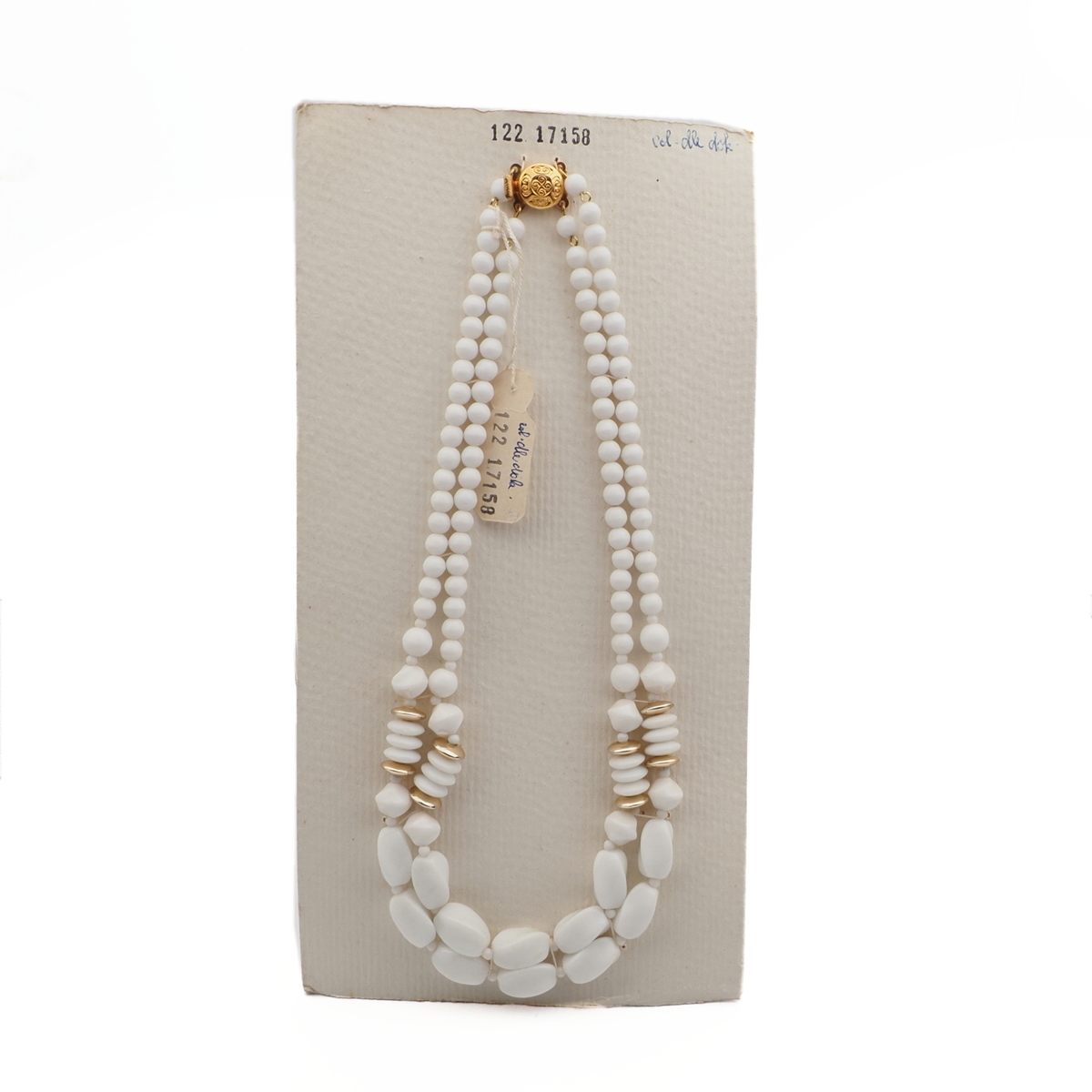 Vintage Czech 2 strand necklace white glass plastic rondelle beads