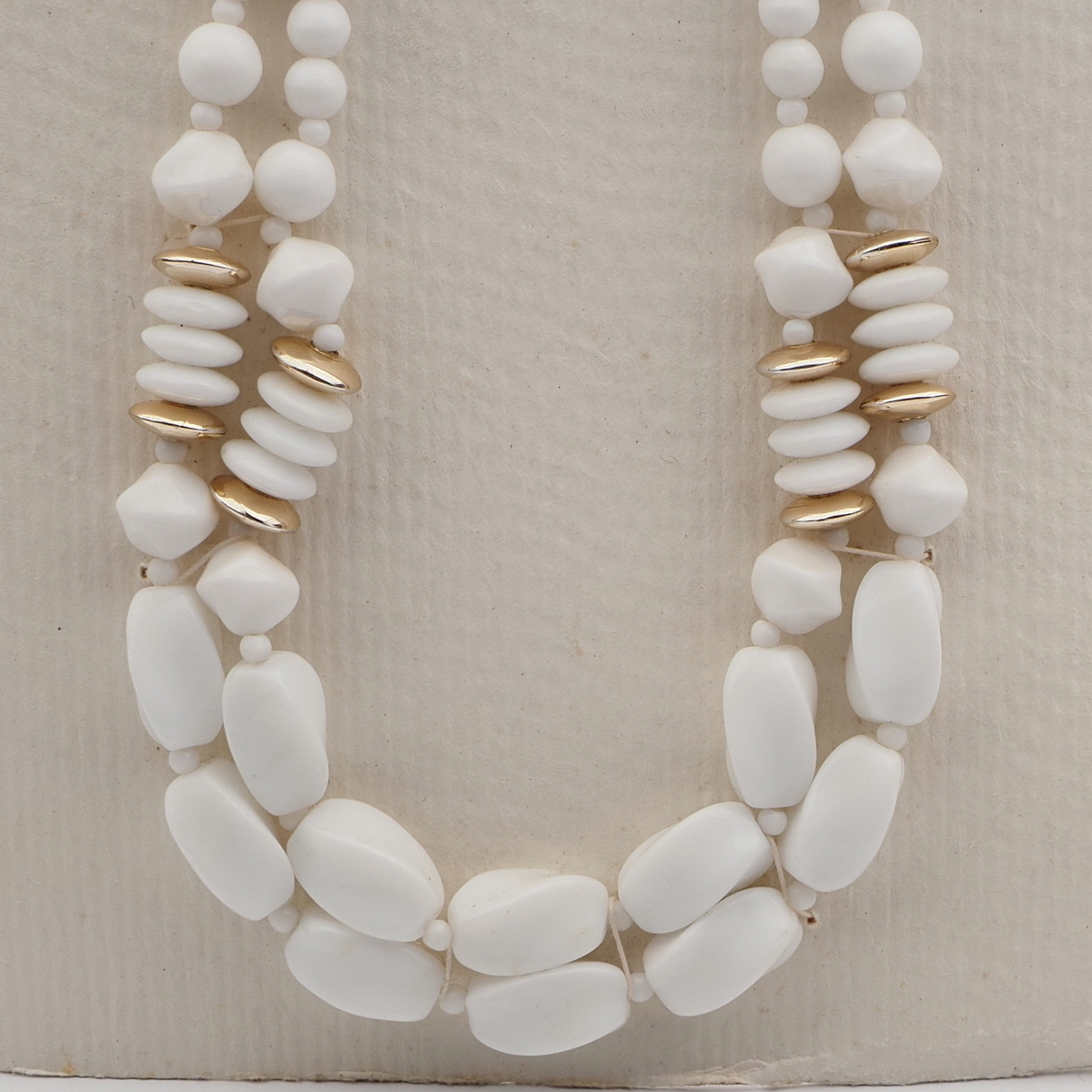 Vintage Czech 2 strand necklace white glass plastic rondelle beads