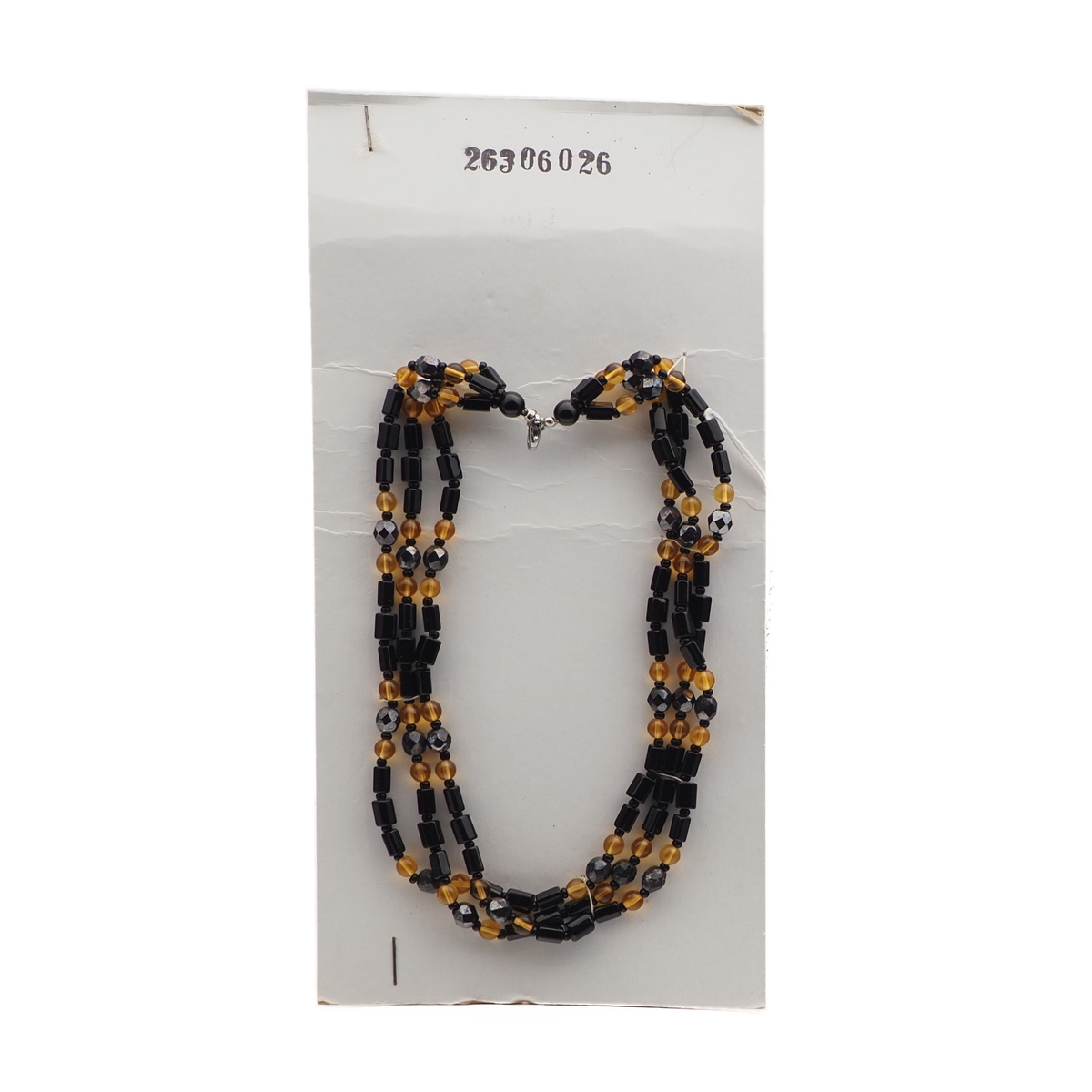 Vintage Czech 3 strand necklace hematite black golden yellow glass beads 