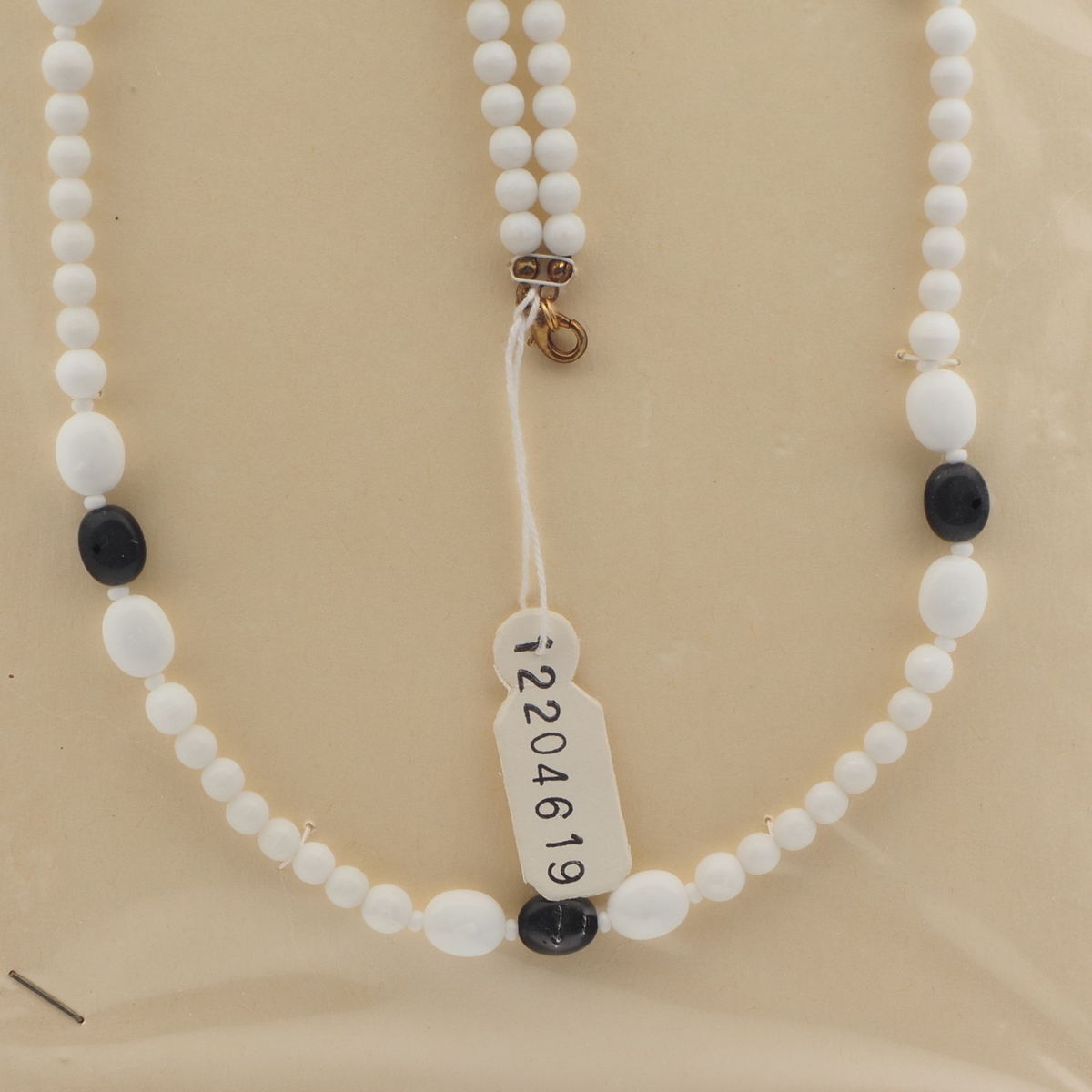 Vintage Czech necklace black white round oval glass beads 