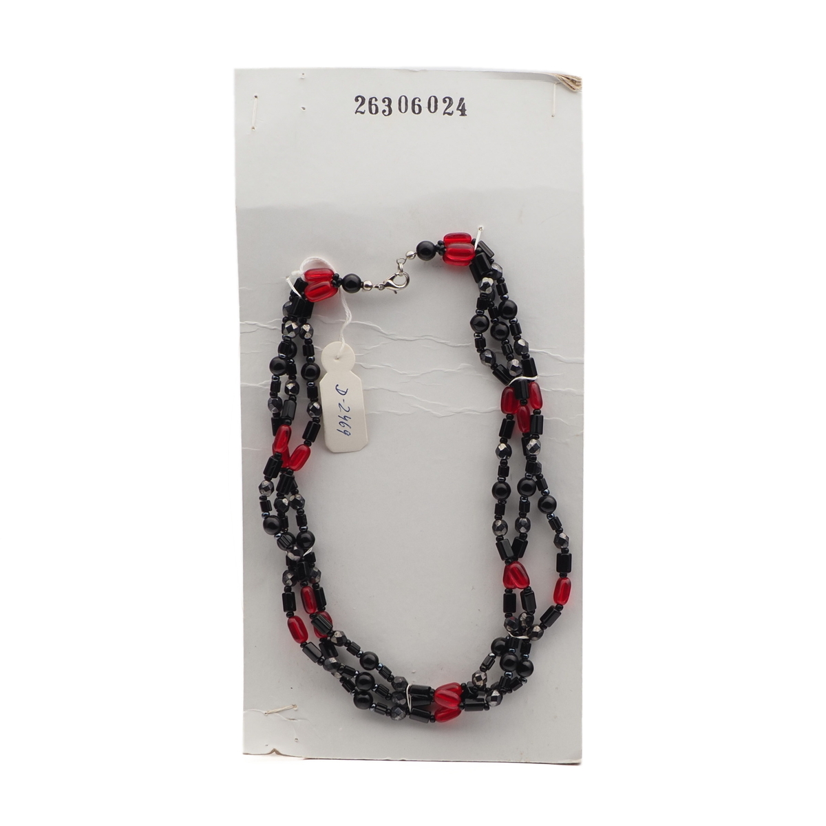 Vintage Czech 3 strand necklace hematite black red glass beads