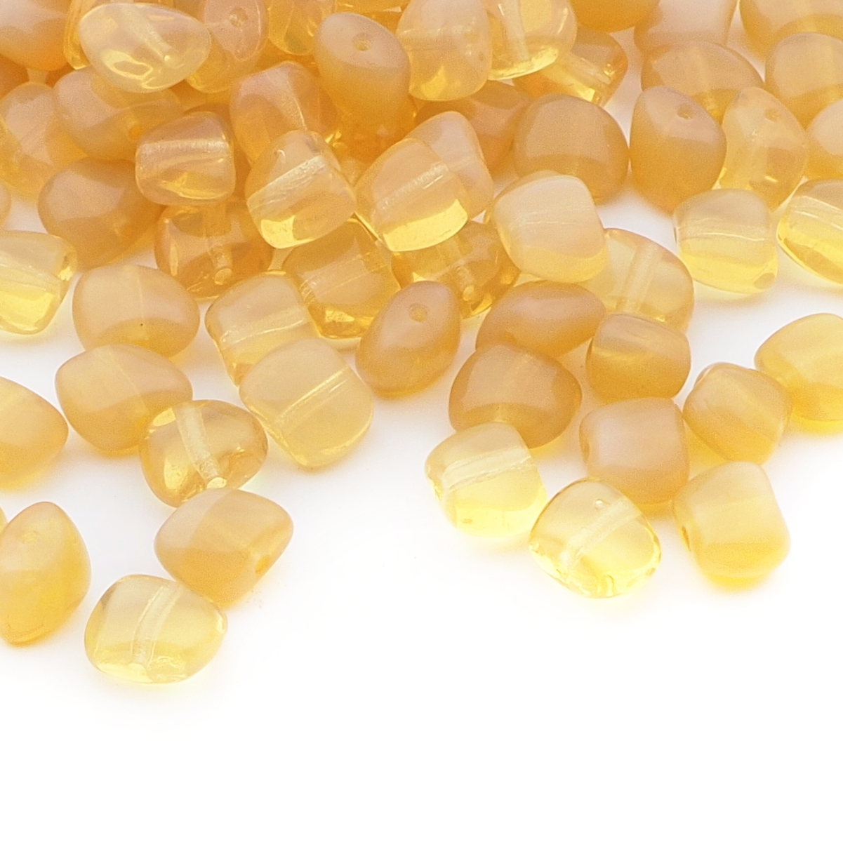 Lot (200) Czech topaz opaline frost nugget glass beads 8x6mm