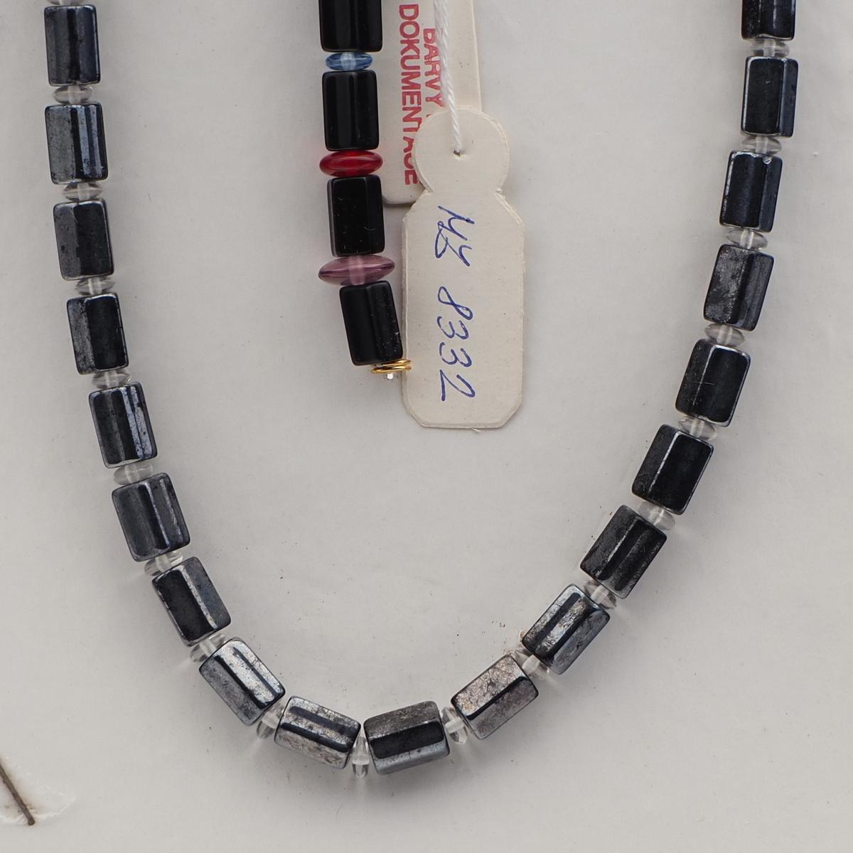 Vintage Czech necklace sample hematite pentagon bugle glass beads 