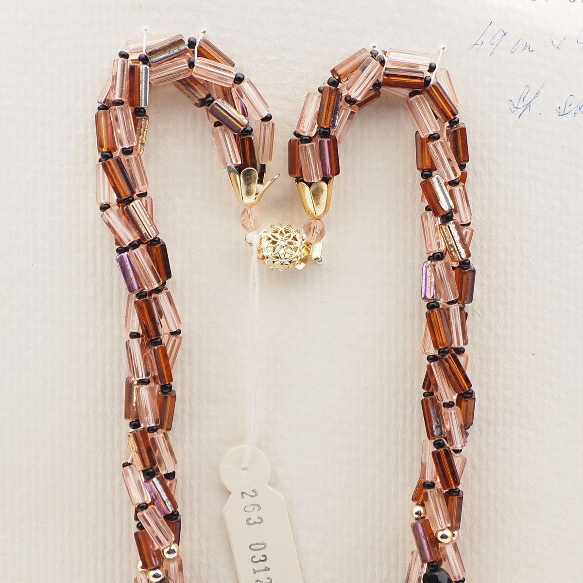 Vintage Czech 4 strand necklace vitrail topaz clear pentagon black glass beads 