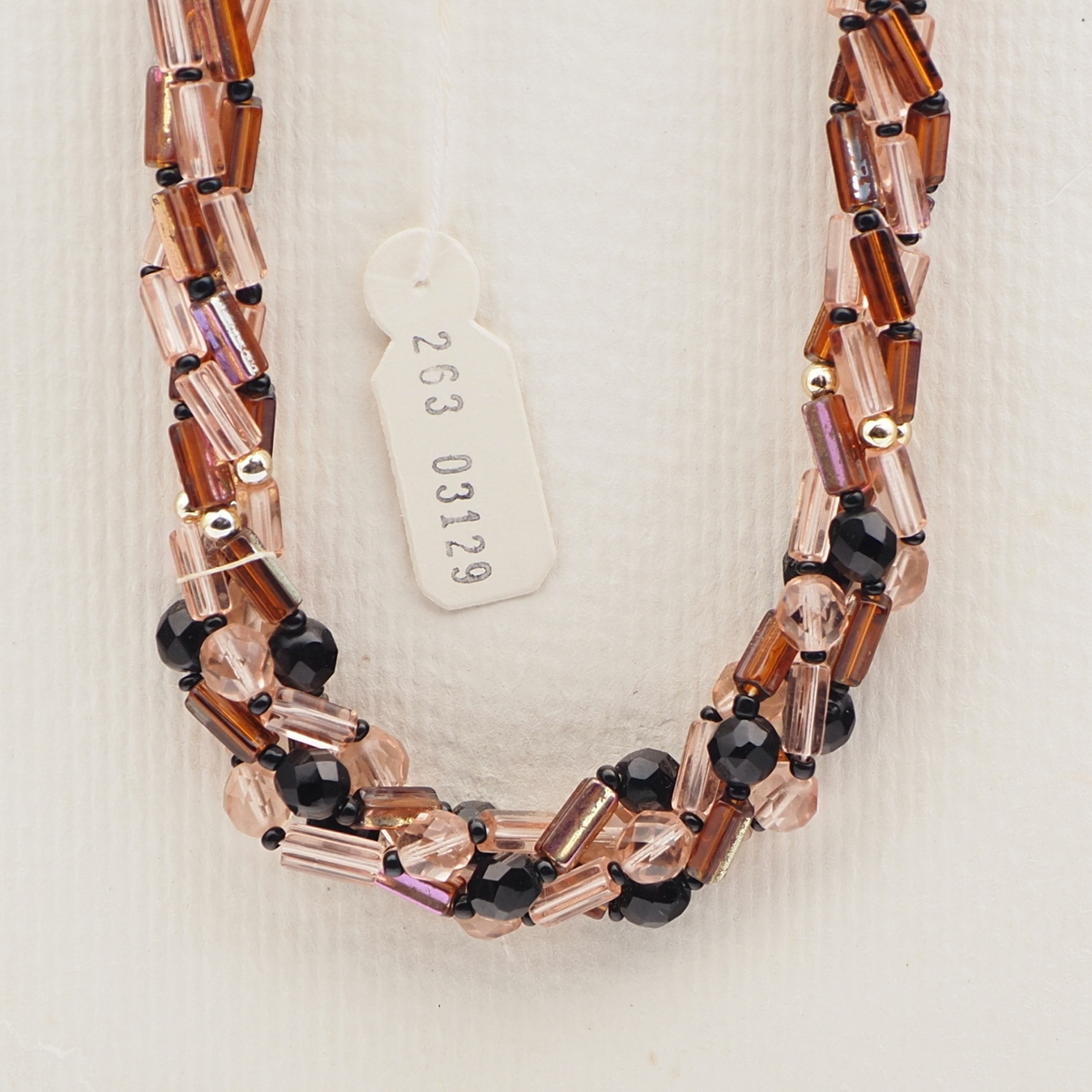 Vintage Czech 4 strand necklace vitrail topaz clear pentagon black glass beads 