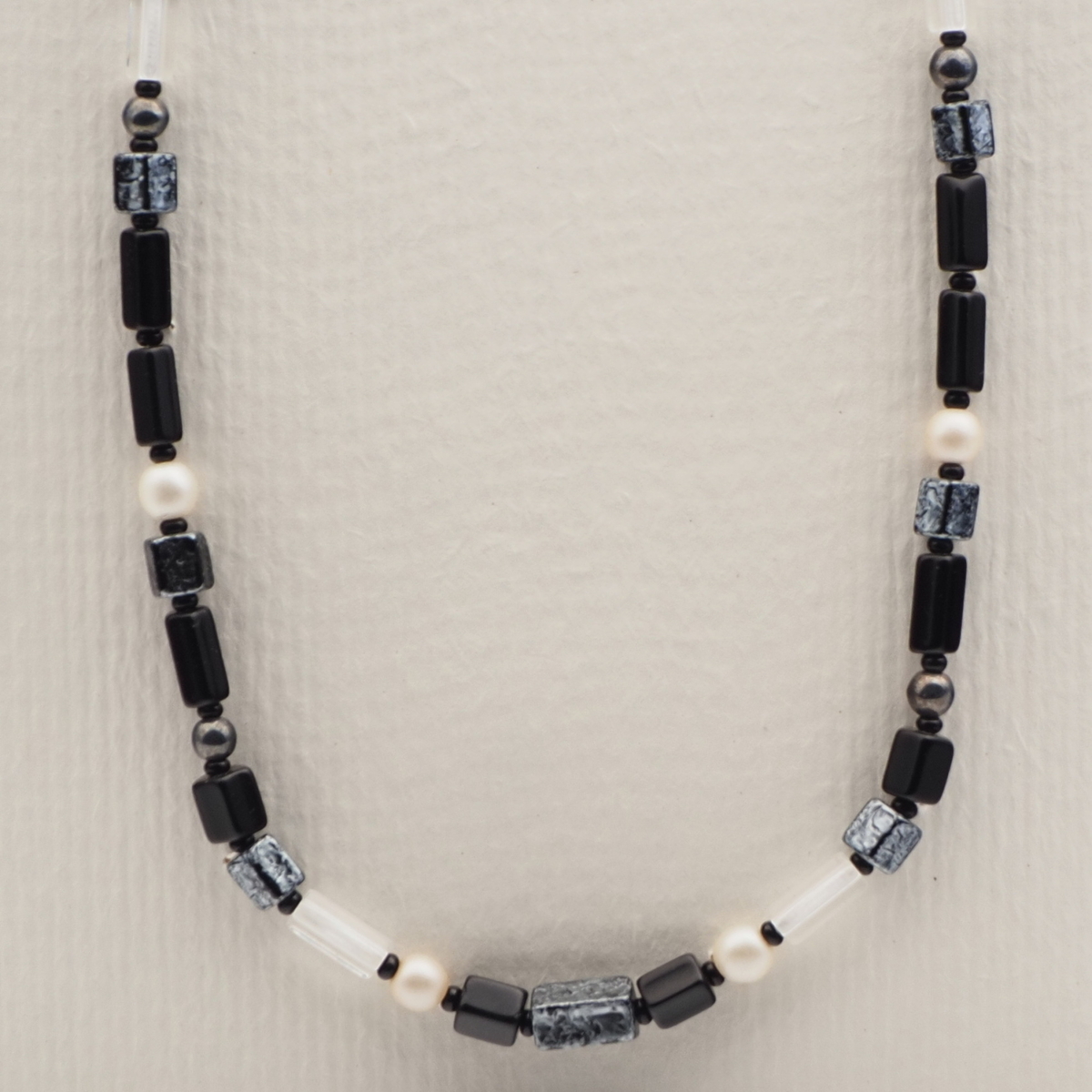 Vintage Czech necklace clear black pearl hematite glass beads