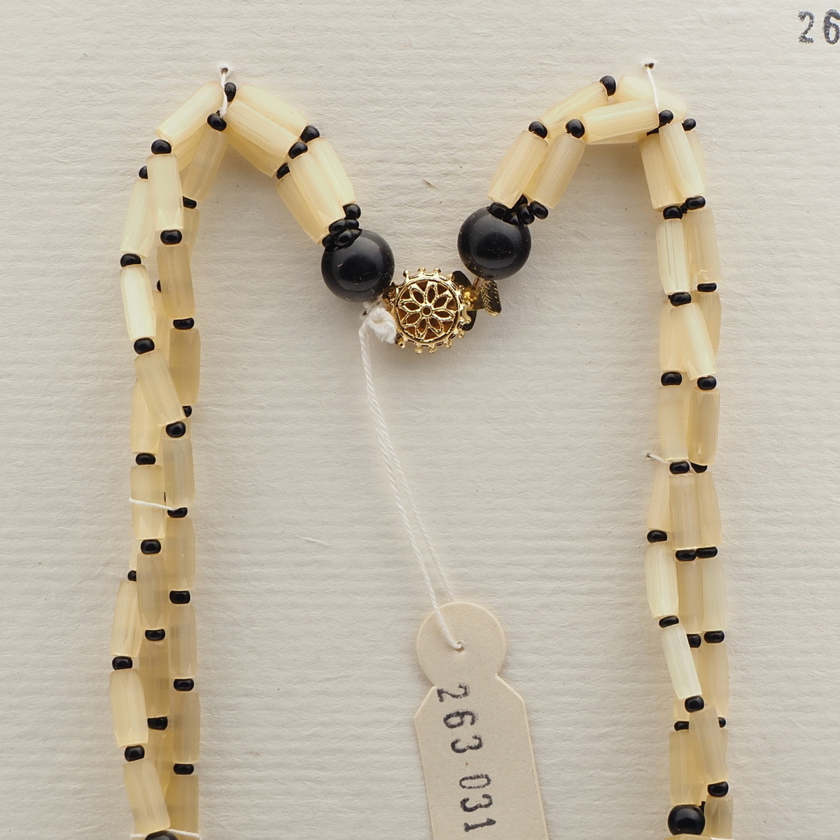 Vintage Czech 3 strand necklace yellow clear satin atlas pentagon black glass beads 