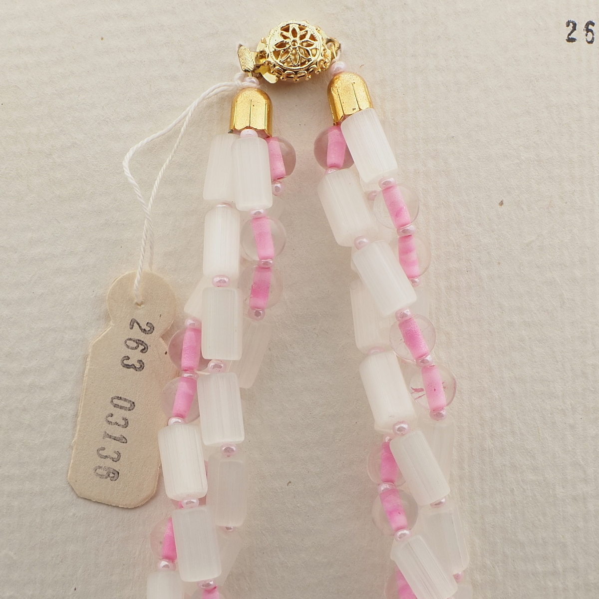 Vintage Czech 3 strand necklace frost satin atlas pentagon pink bicolor glass beads 