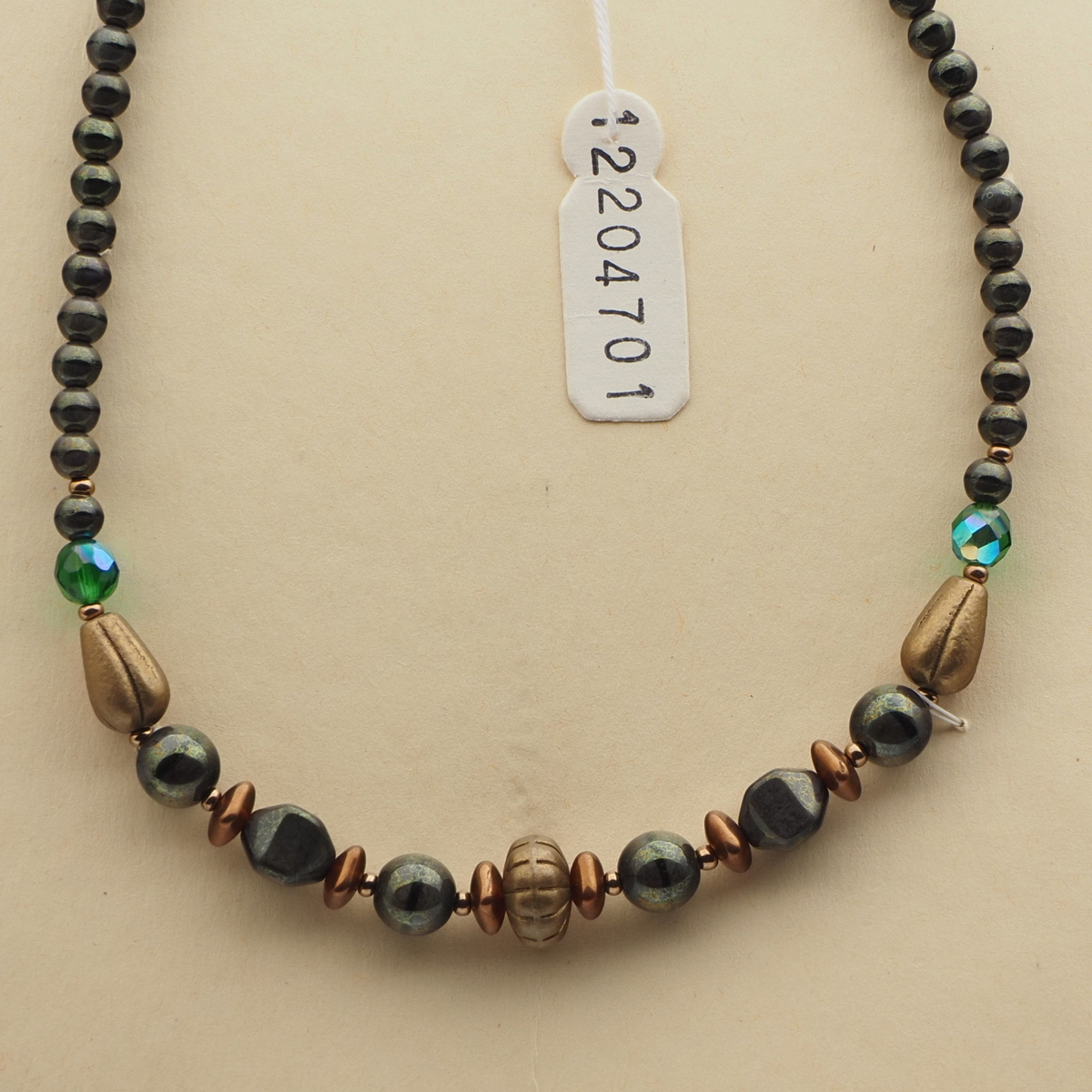 Vintage Czech necklace copper bronze metallic glass beads 