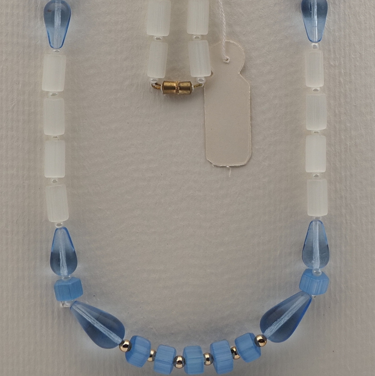 Vintage Czech necklace frost blue satin atlas pentagon blue teardrop glass beads 