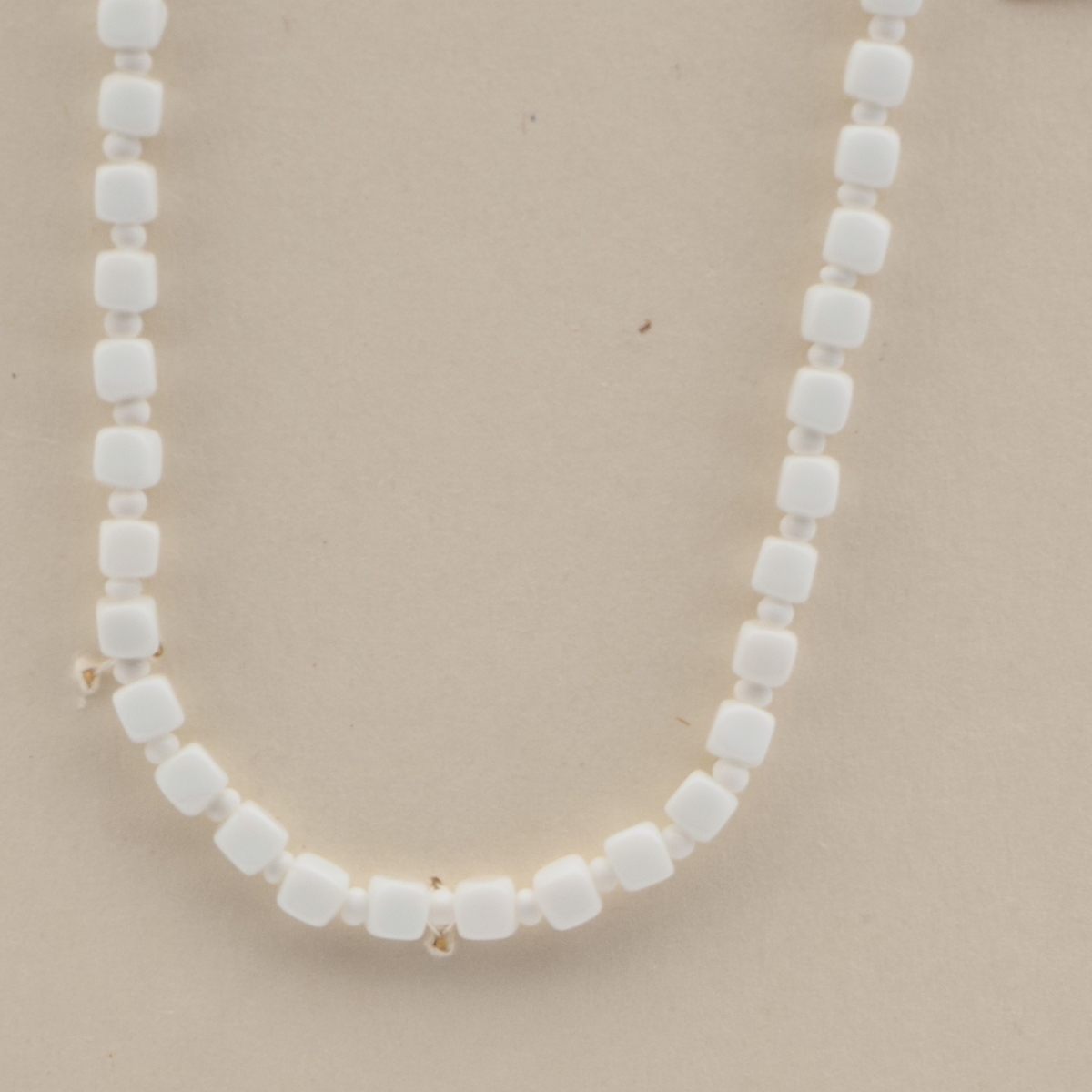 Vintage Czech necklace white cube seed glass beads 