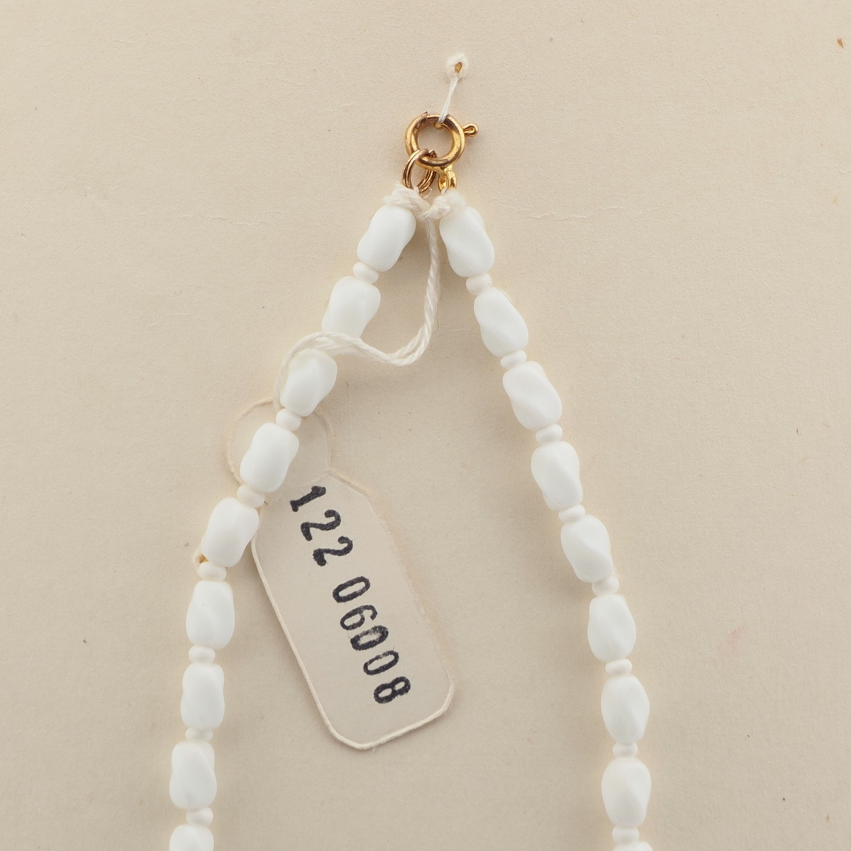 Vintage Czech necklace white twist oval glass beads 