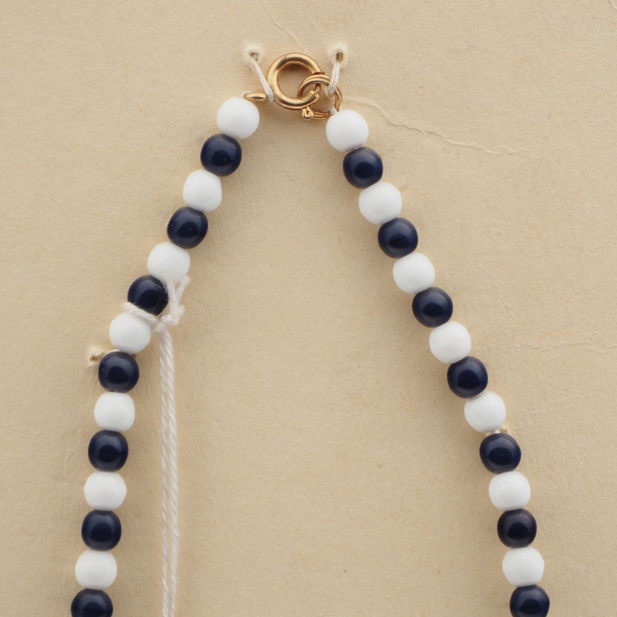Vintage Czech necklace blue white round glass beads 