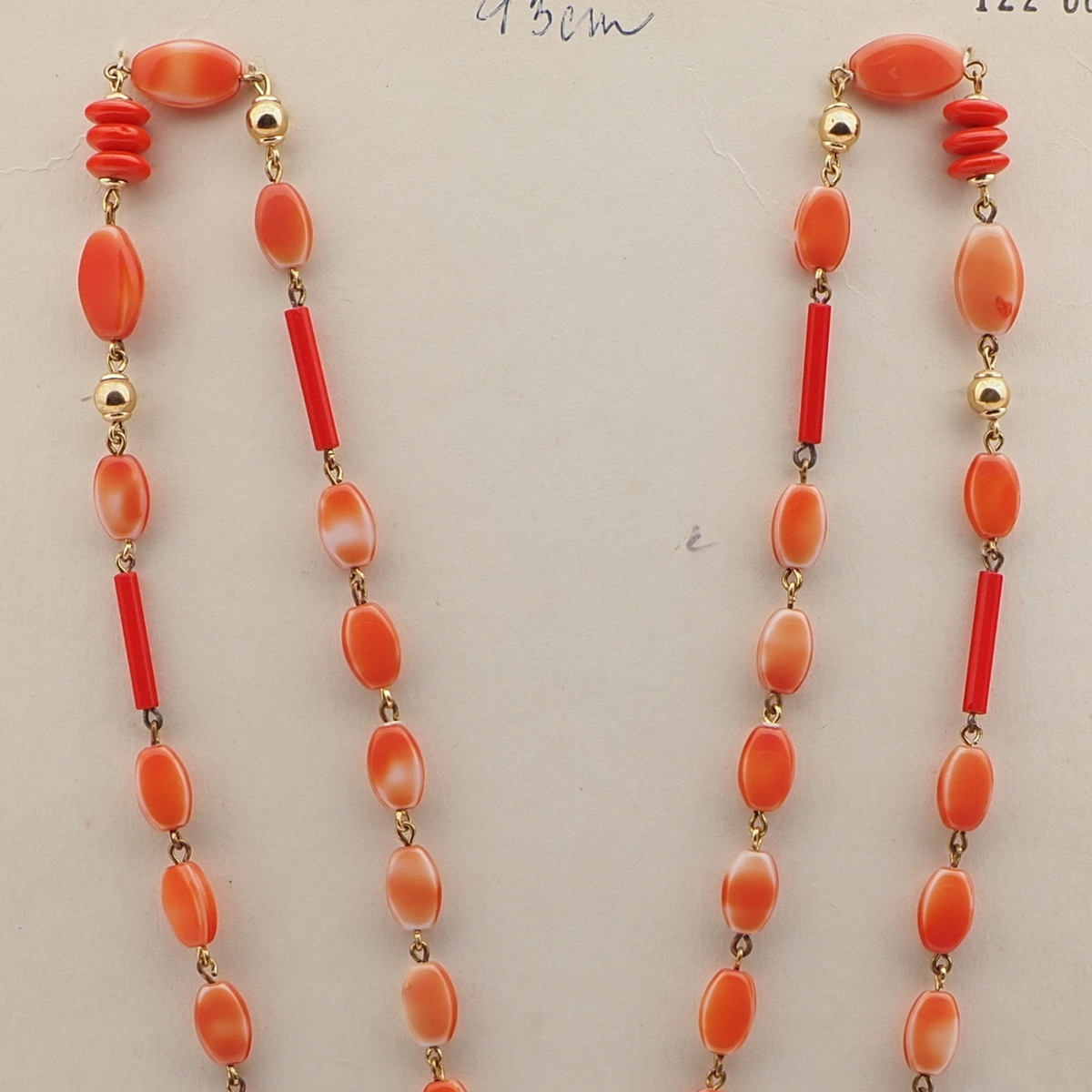 Vintage Czech gold chain necklace brown marble glass beads 