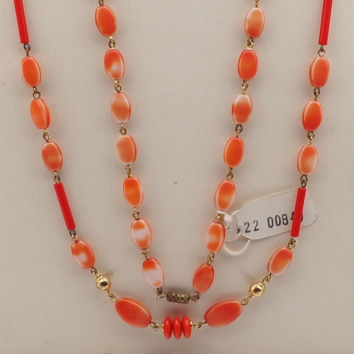Vintage Czech gold chain necklace brown marble glass beads 