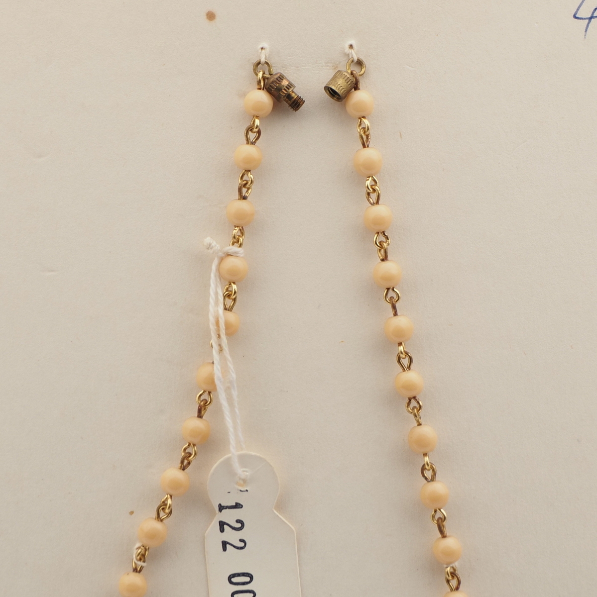 Vintage Czech gold chain necklace beige round cube glass beads 