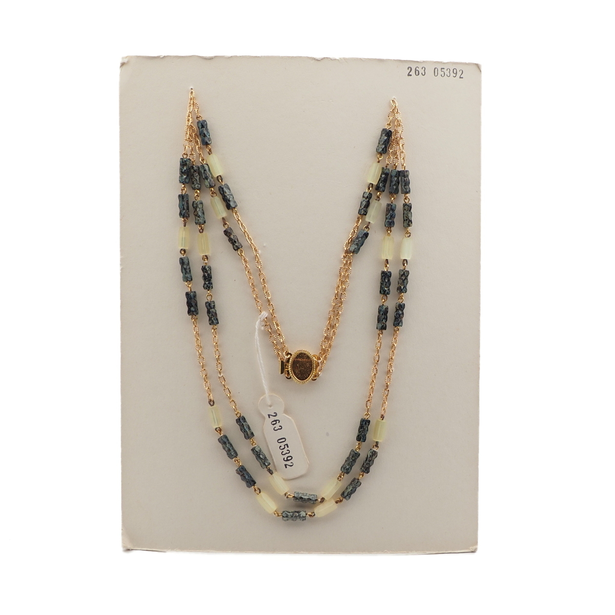 Vintage Czech 2 strand chain necklace satin atlas marble bugle glass beads 