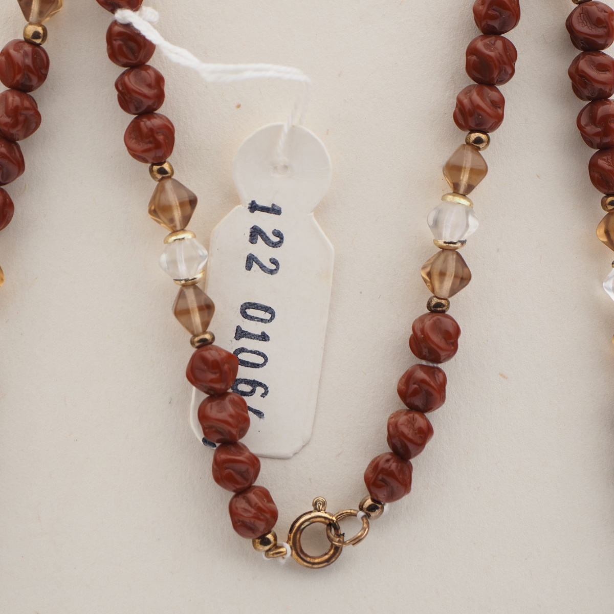 Vintage Czech necklace red twist topaz clear bicone glass beads 