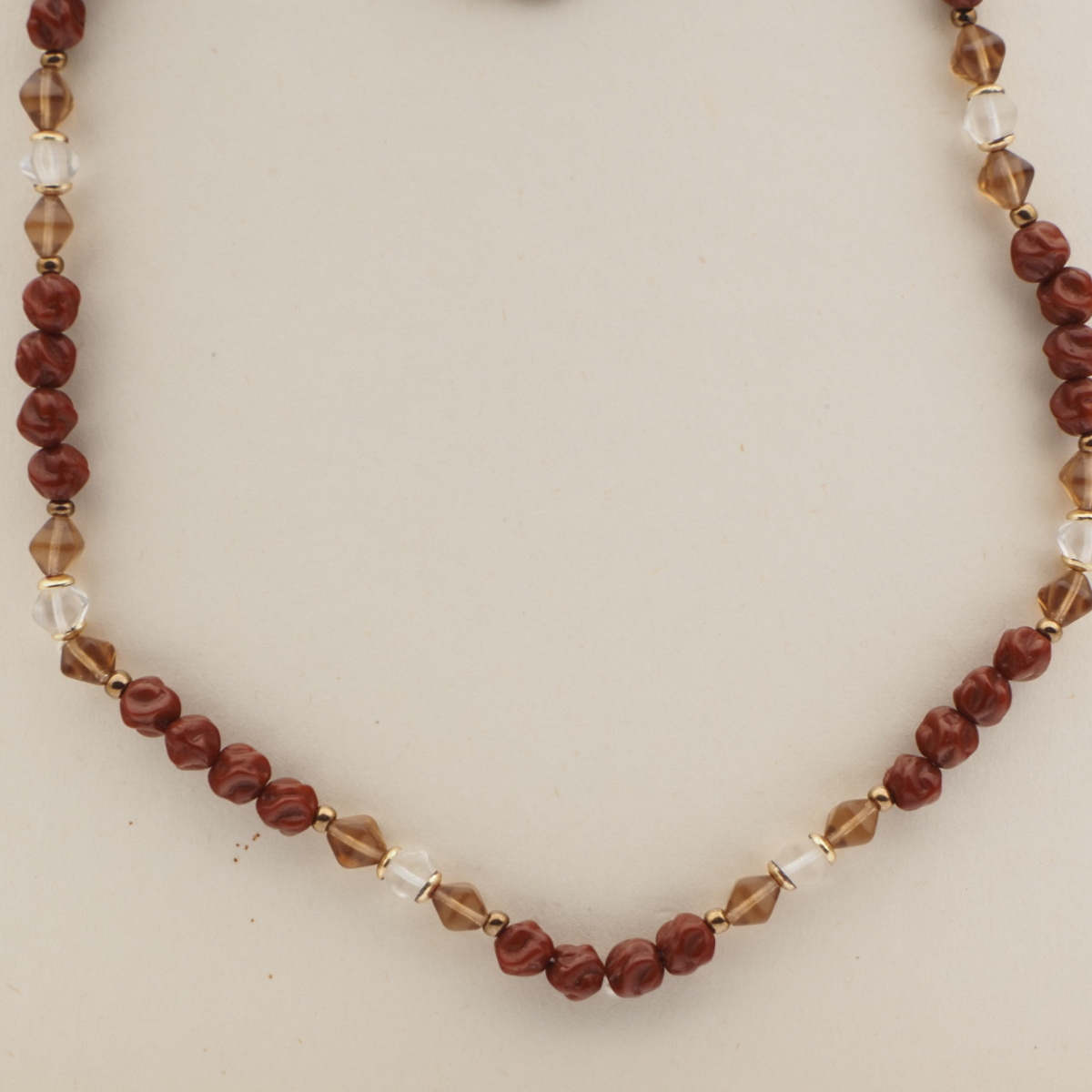 Vintage Czech necklace red twist topaz clear bicone glass beads 