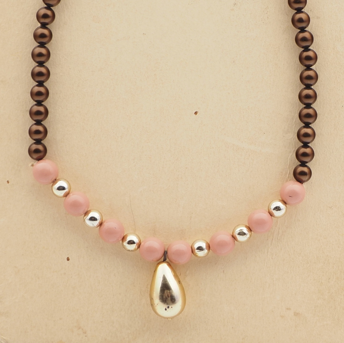 Vintage Czech necklace copper pink glass beads 