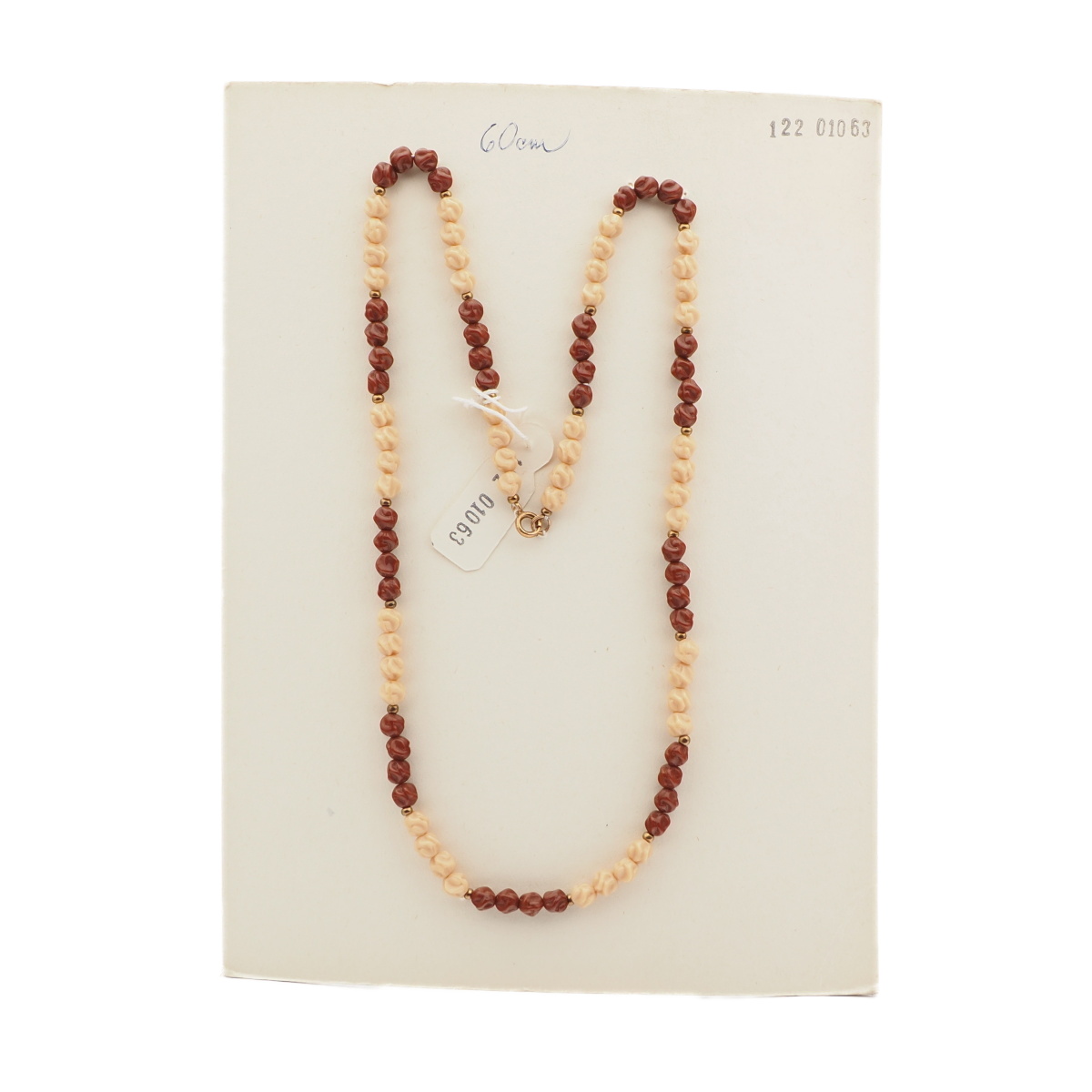 Vintage Czech necklace red beige twist glass beads 