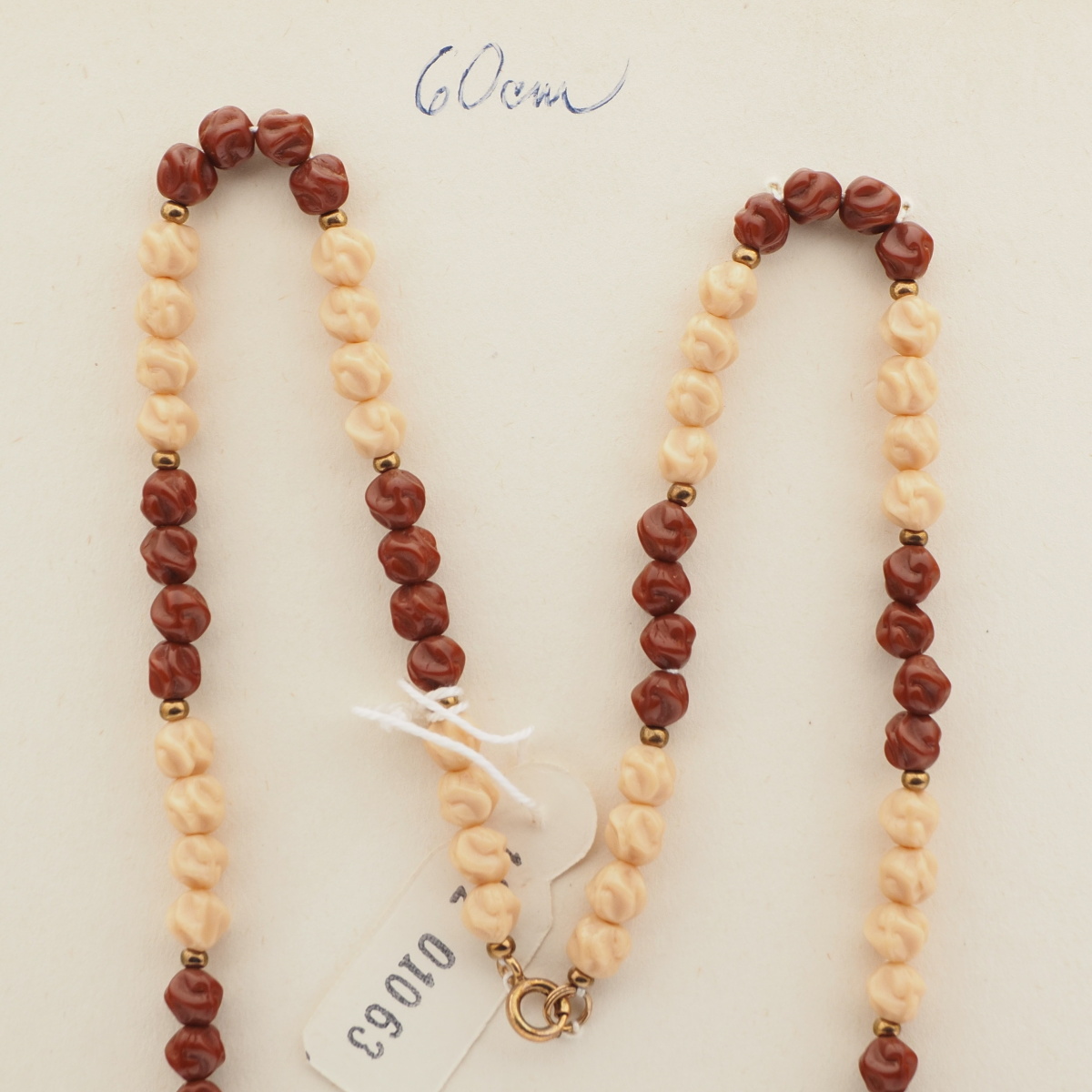 Vintage Czech necklace red beige twist glass beads 