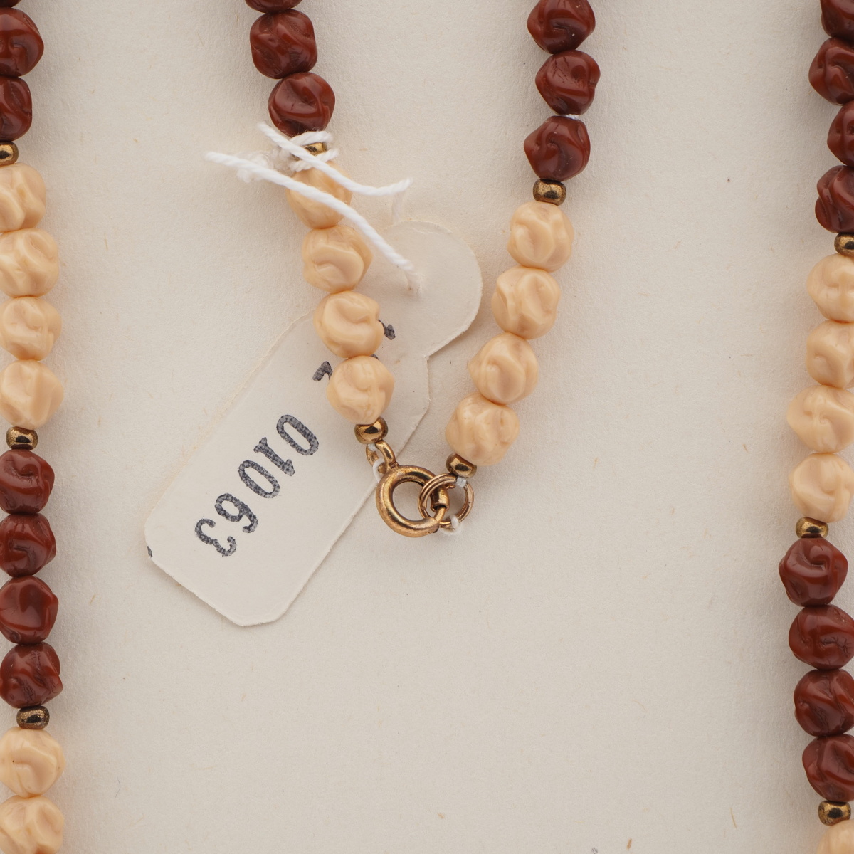 Vintage Czech necklace red beige twist glass beads 