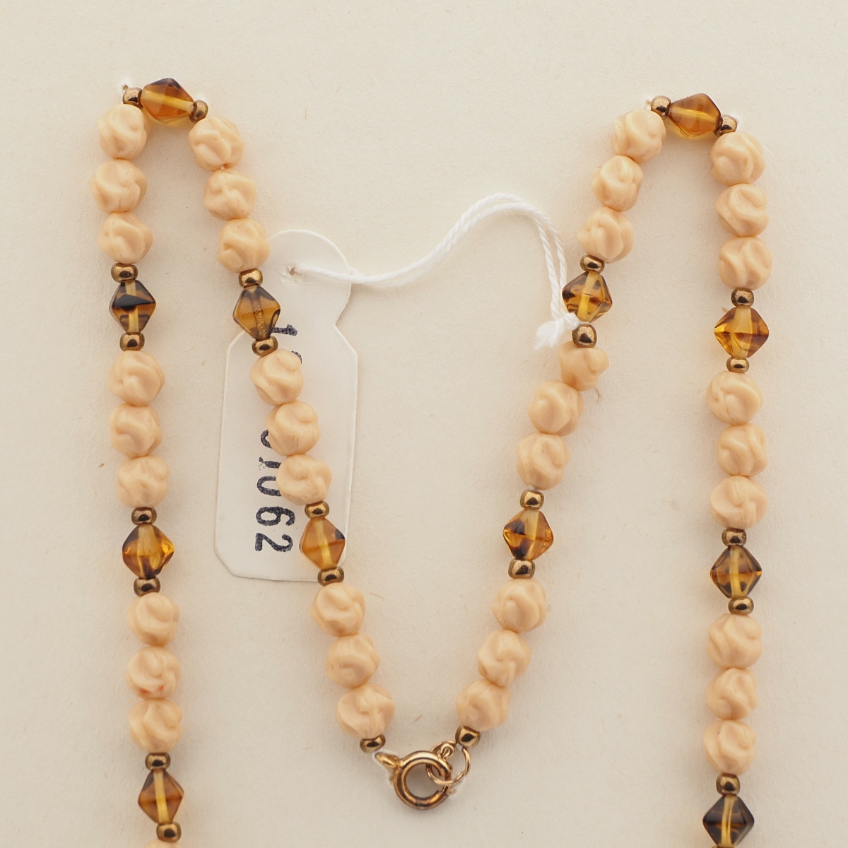 Vintage Czech necklace beige twist topaz bicone glass beads 