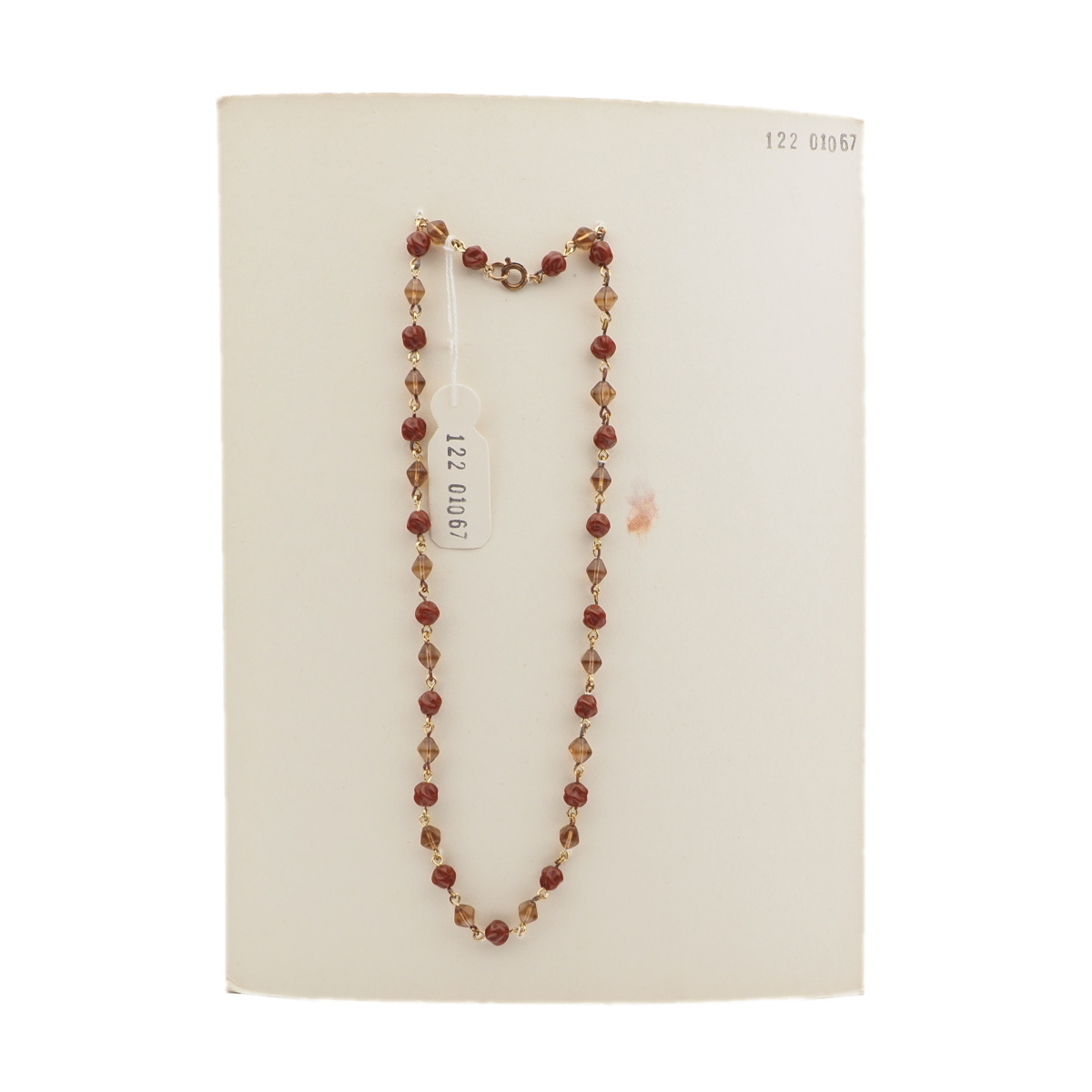 Vintage Czech wired link necklace red brown twist topaz bicone glass beads 