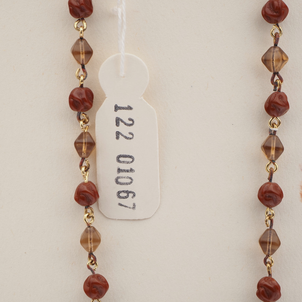 Vintage Czech wired link necklace red brown twist topaz bicone glass beads 