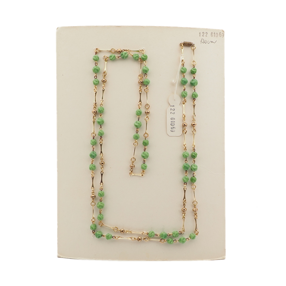 Vintage Czech wired link necklace beige twist gold glass beads 