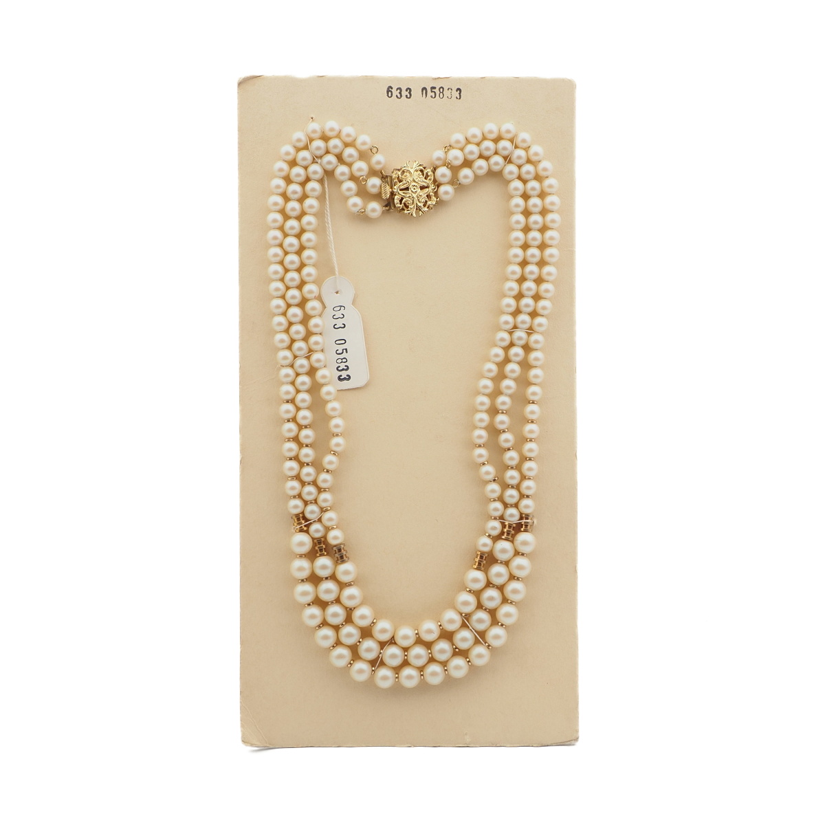 Vintage Czech 3 strand necklace beige pearl glass beads