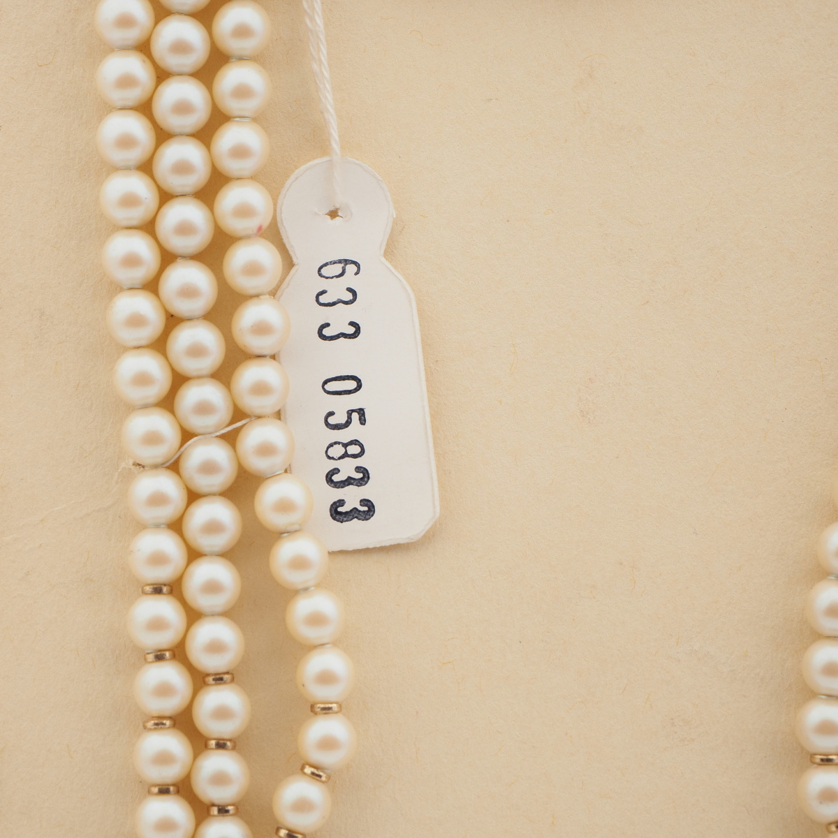 Vintage Czech 3 strand necklace beige pearl glass beads