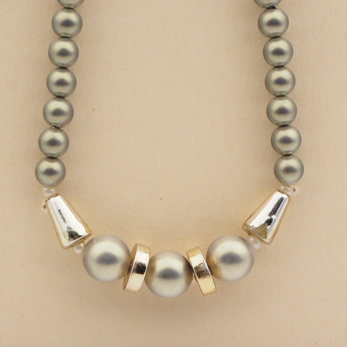 Vintage Czech necklace matte gold pearl glass beads 