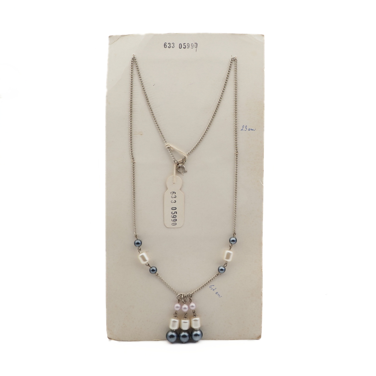 Vintage Czech silver chain tassle necklace pearl glass beads 