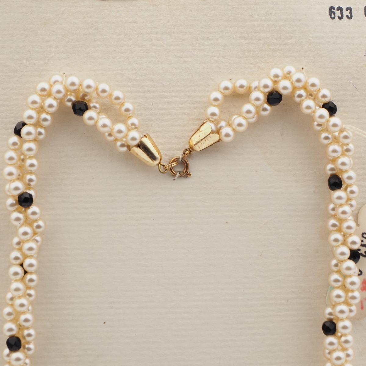 Vintage Czech 3 strand necklace black pearl glass beads 