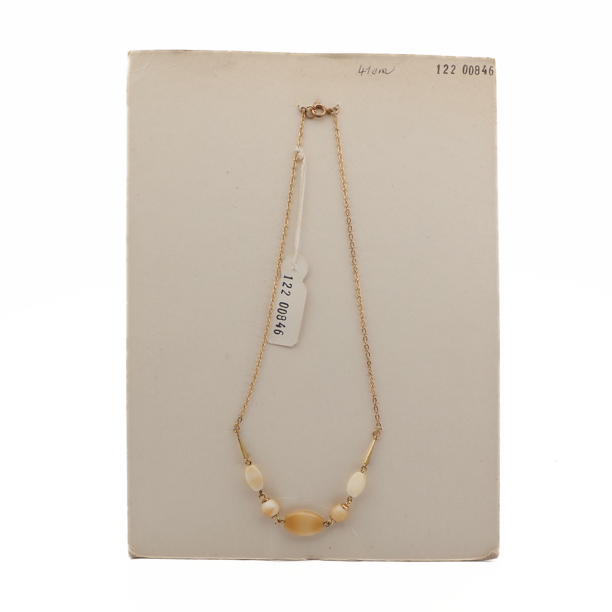 Vintage Czech gold chain necklace beige marble glass beads