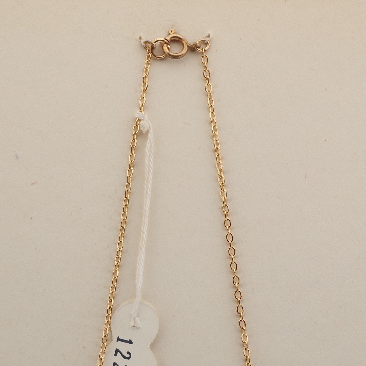 Vintage Czech gold chain necklace beige marble glass beads