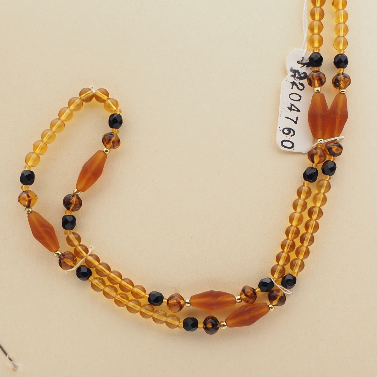Vintage Czech necklace topaz black tortoise striped glass beads 
