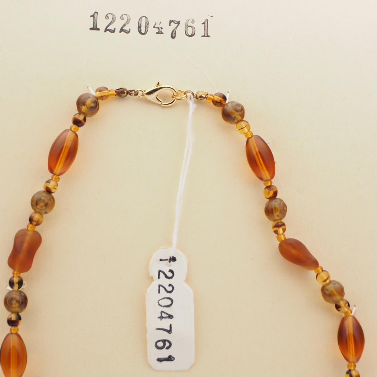Vintage Czech necklace topaz frost tortoise striped glass beads 