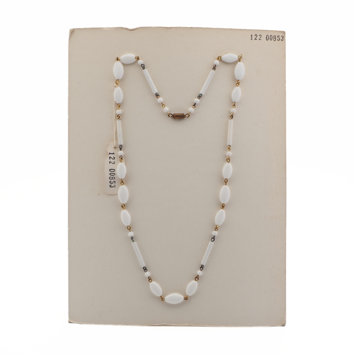 Vintage Czech link chain necklace white oval round bugle glass beads 
