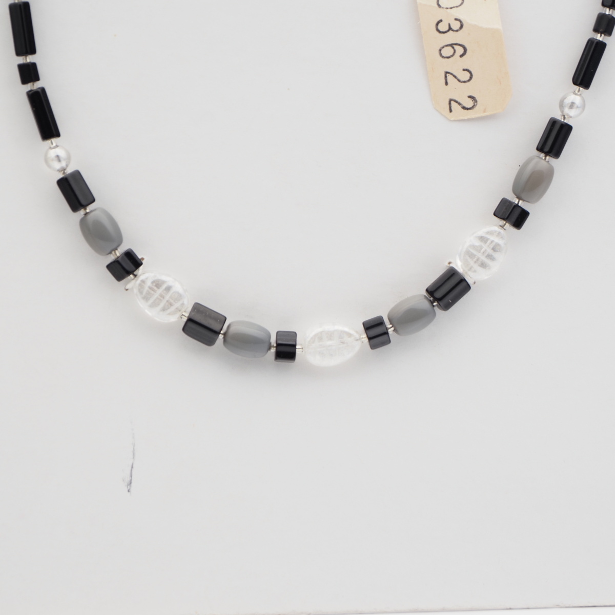 Vintage Czech necklace black pentagon AB clear glass beads 
