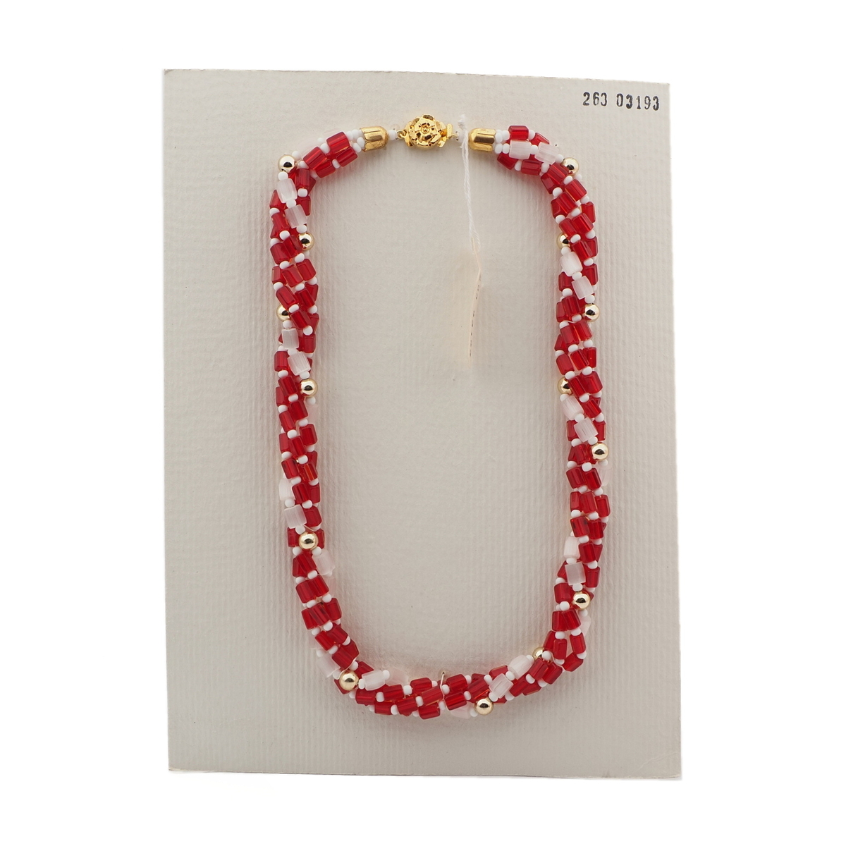 Vintage Czech 4 strand necklace frost satin atlas red bugle glass beads