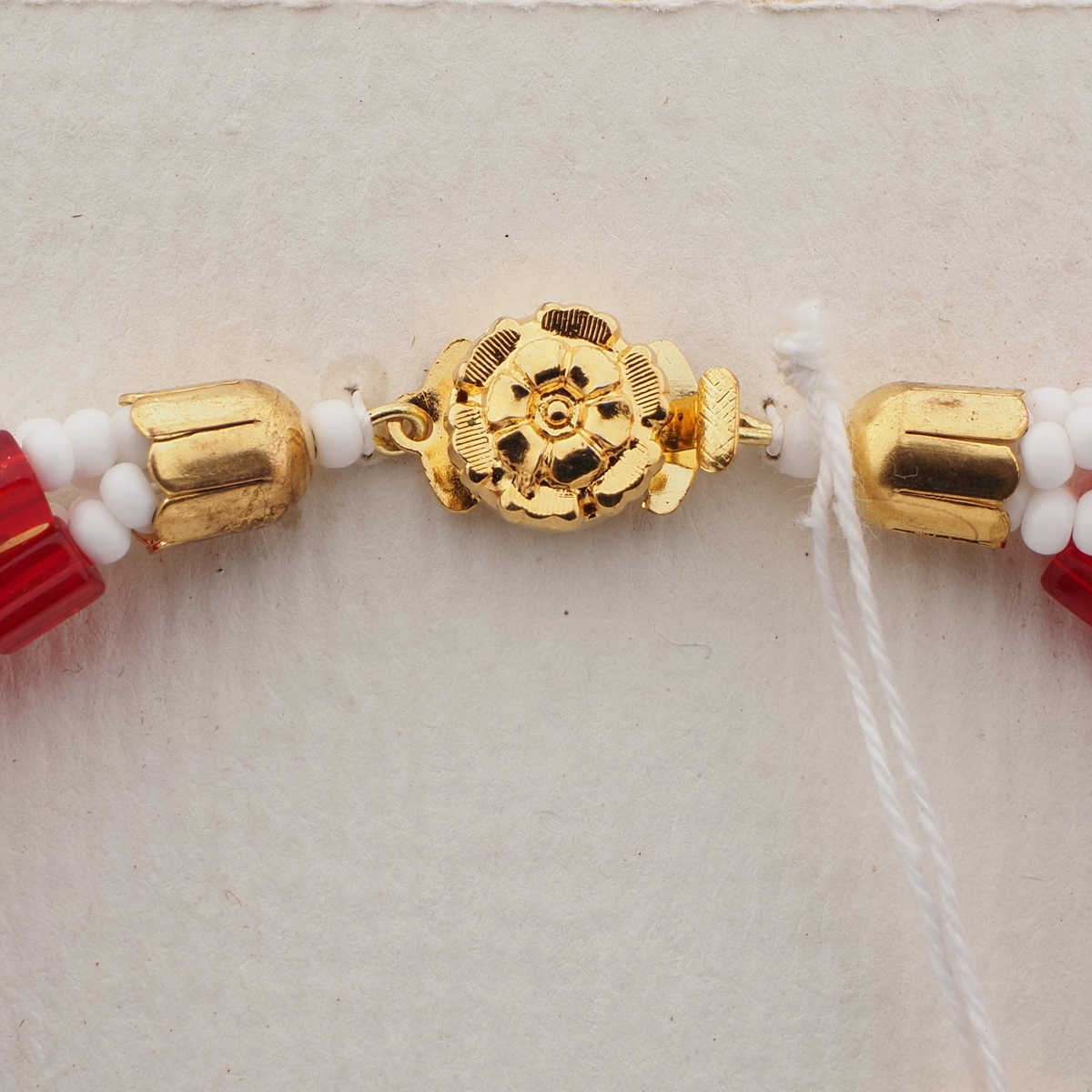 Vintage Czech 4 strand necklace frost satin atlas red bugle glass beads