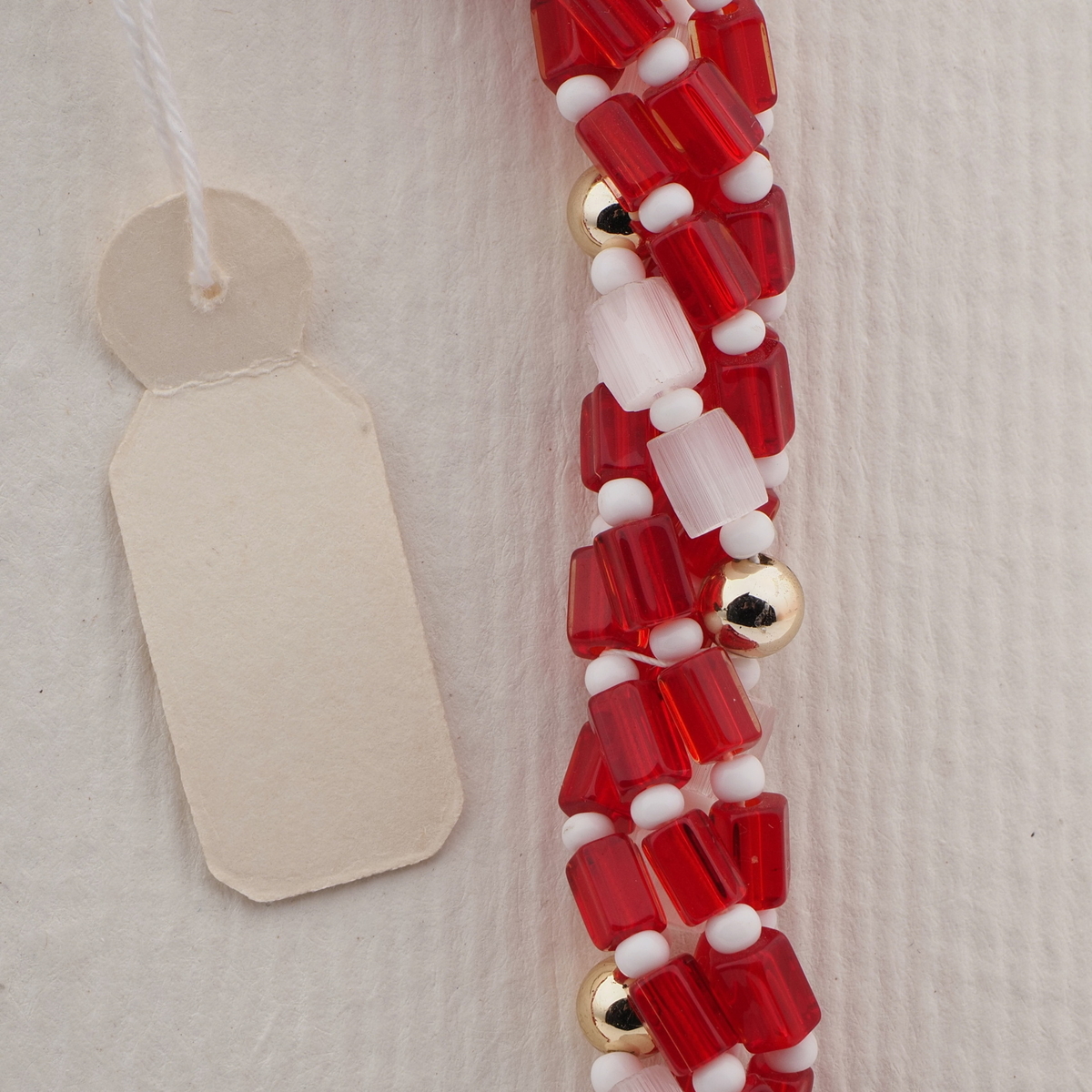 Vintage Czech 4 strand necklace frost satin atlas red bugle glass beads