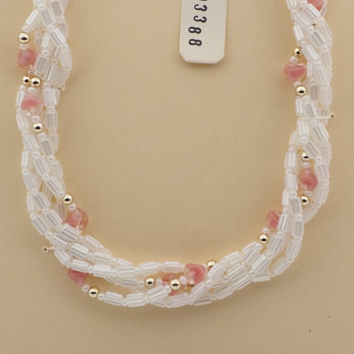 Vintage Czech 5 strand necklace pearl pentagon pink bicolor glass beads