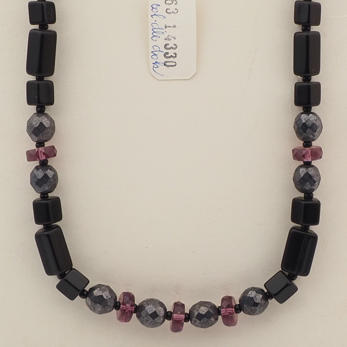 Vintage Czech necklace hematite black purple faceted glass beads