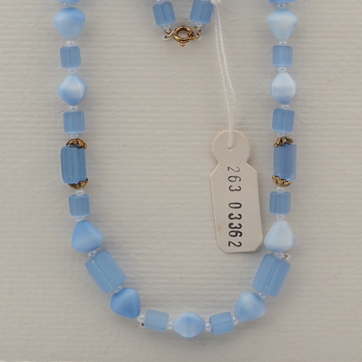 Vintage Czech necklace blue marble blue satin atlas glass beads