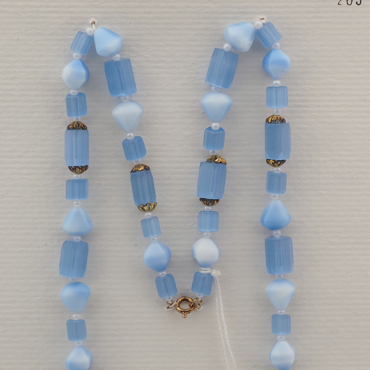 Vintage Czech necklace blue marble blue satin atlas glass beads