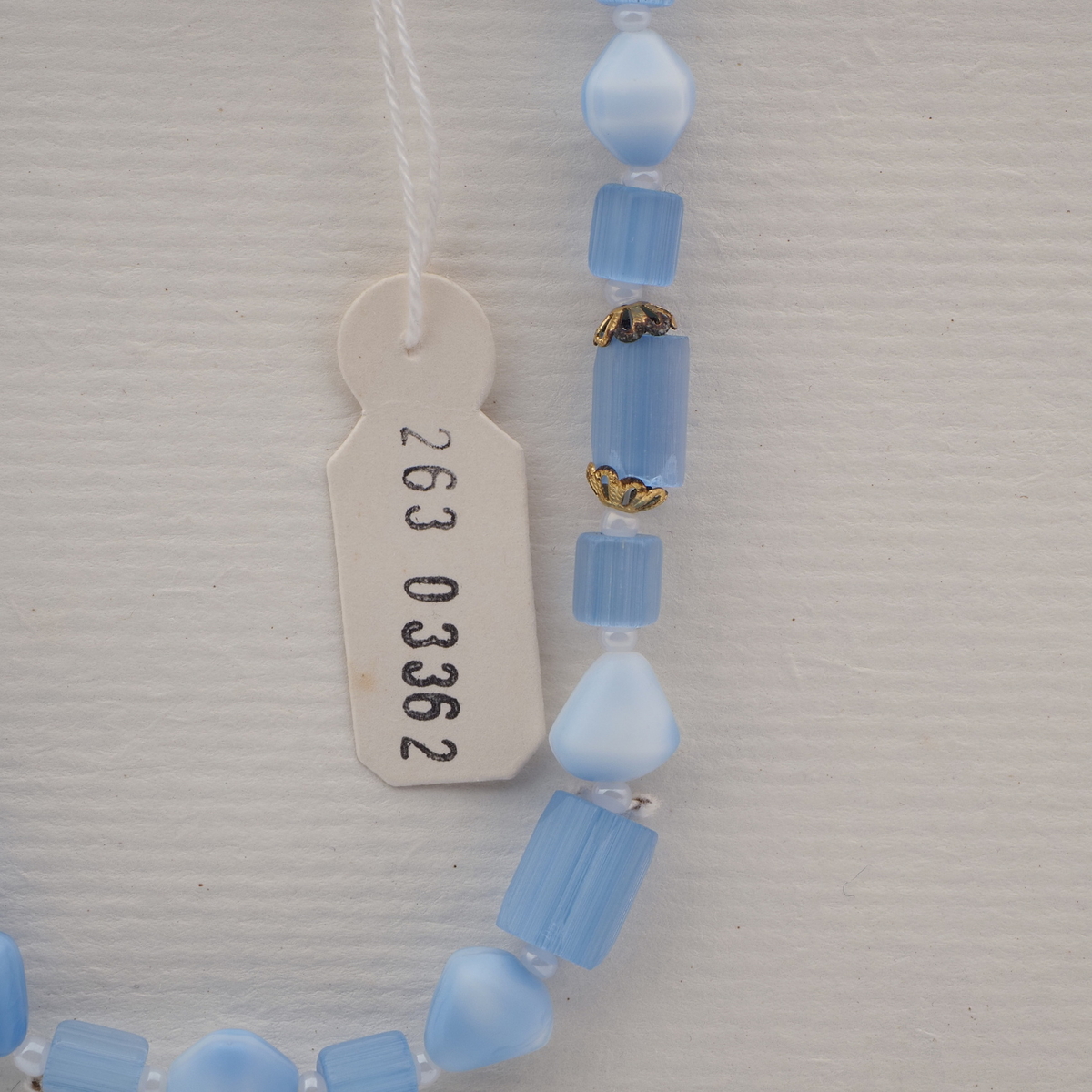 Vintage Czech necklace blue marble blue satin atlas glass beads